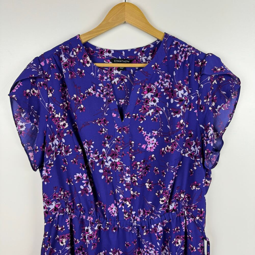 41 Hawthorn Womens Floral Cinched Waist Mini Dress in Purple Sz 1X | Feminine - Picture 4 of 15